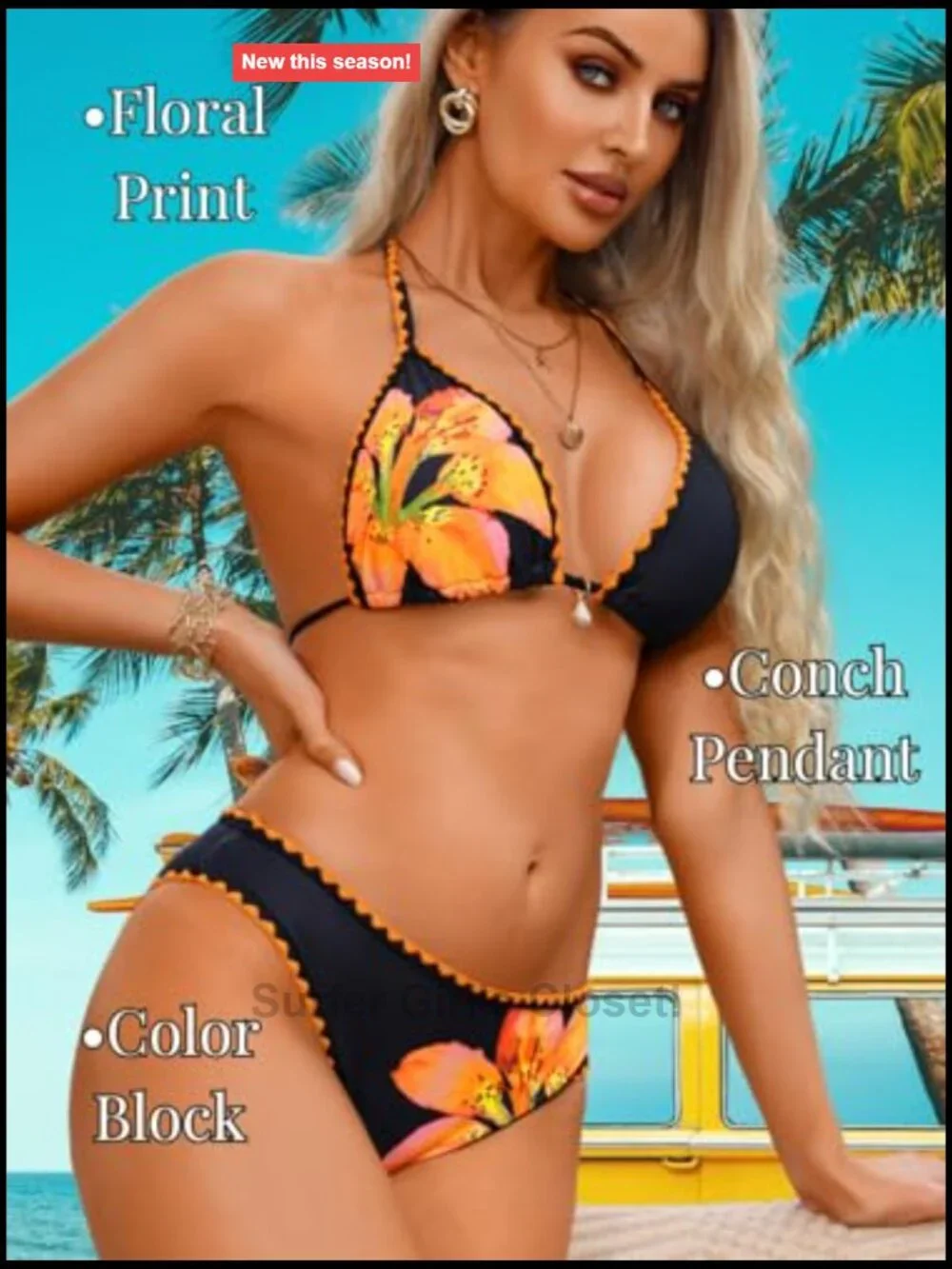 Sexy Halter Triangle Bikini Set with Charm, Cheeky Bottom, Stretchy Polyester